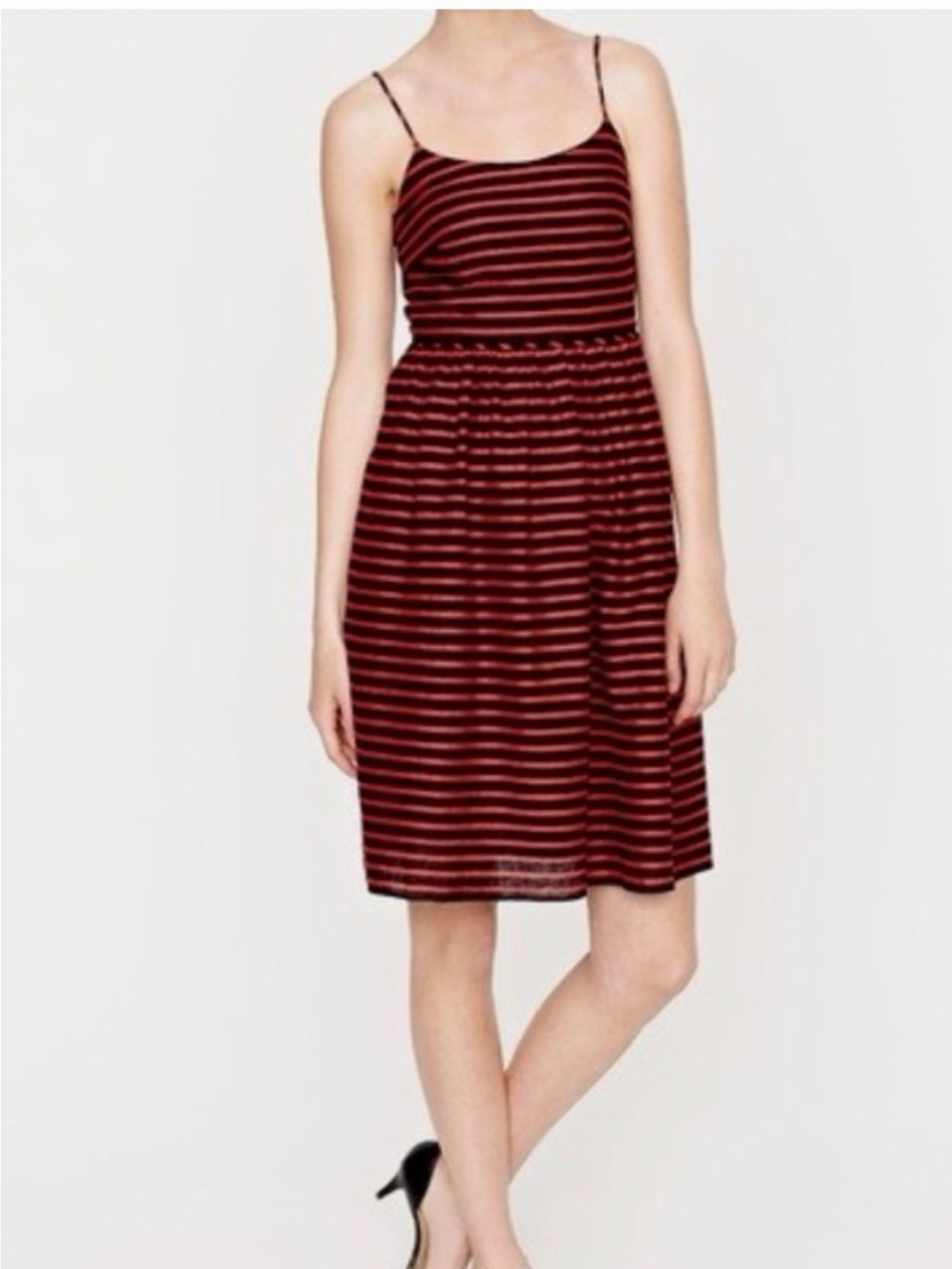 J. Crew Red and Black Striped Dress with pockets